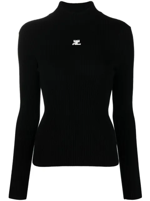 Courrèges ribbed-knit logo-patch sweater Black PERMPU022FI00019999