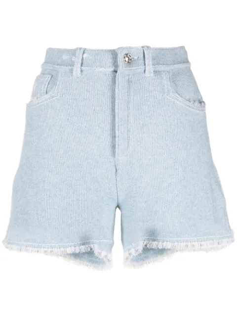 Barrie fine-knit fringe-detail shorts Blue C85606