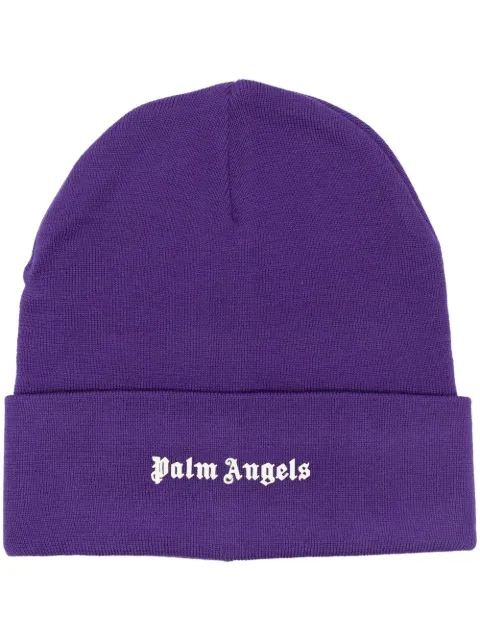 Palm Angels logo-print knit beanie Purple PMLC022F22KNI0013701