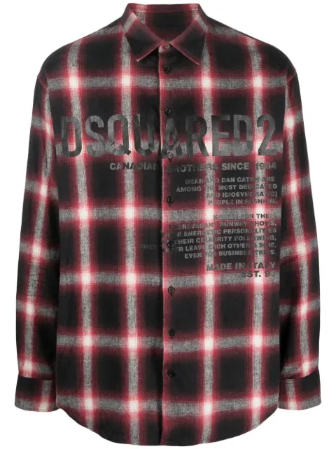 DSQUARED2 logo-print checked cotton shirt Red S74DM0647S54782