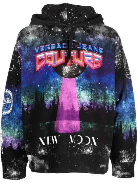 Versace Jeans Couture graphic-print drawstring hoodie Black 73GAI3CMFS058