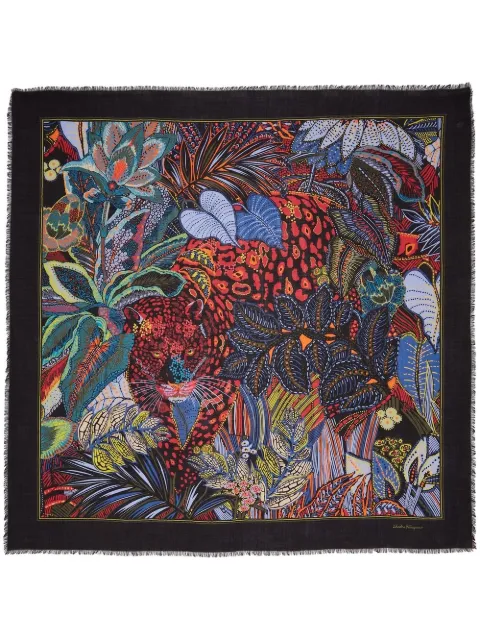 Ferragamo Batik print cashmere shawl Blue 756027