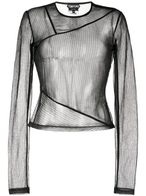 TOM FORD sheer ribbed long-sleeve jersey top Black TSJ523JEX049
