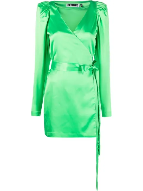 ROTATE BIRGER CHRISTENSEN Bridget satin wrap mini dress Green RT1744