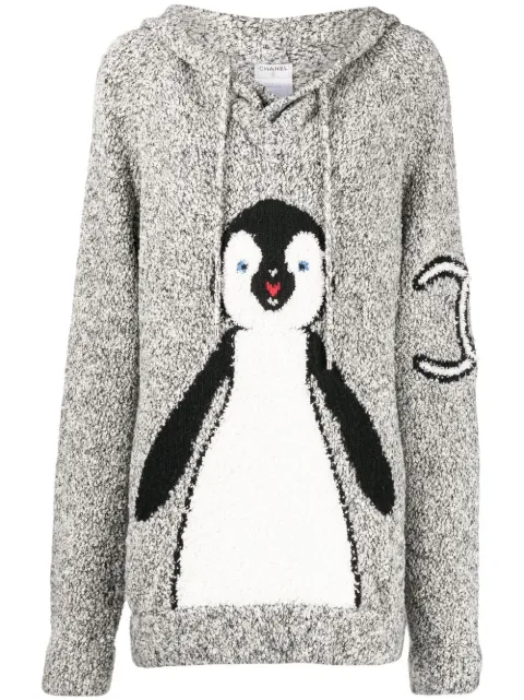 CHANEL Pre-Owned 2007 penguin knitted drawstring hoodie Grey 07AP31740K00634M5549