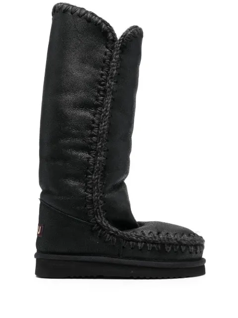 Mou whipstitch-trim shearling-lined boots Grey MUFW101002BCBKG