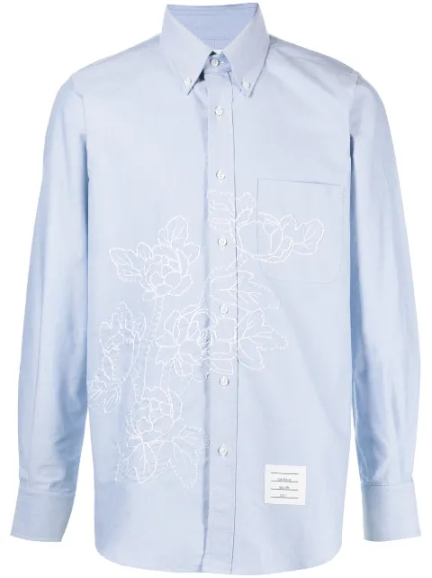 Thom Browne floral-embroidered long-sleeve shirt Blue MWL272EE0037480