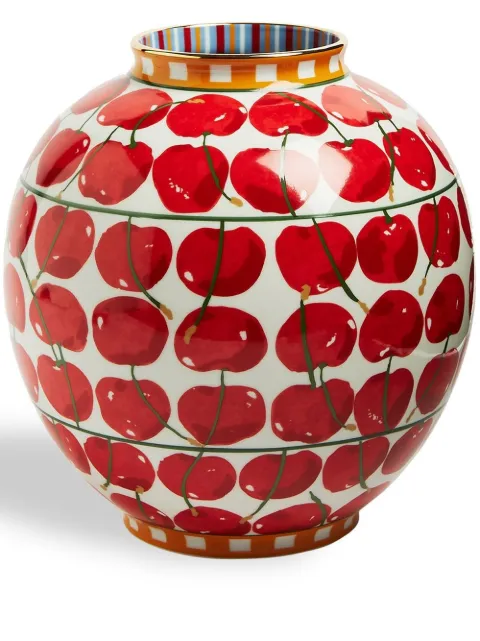 La DoubleJ Bubble Cherries Avorio-print vase Red VAS0003CER001CHY0005