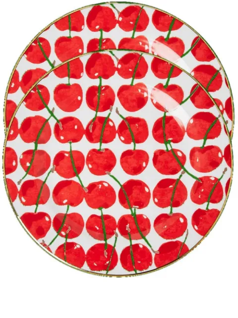 La DoubleJ Cherries Avorio-print dessert plates (set of 2) Red DIS0063CER001CHY0005