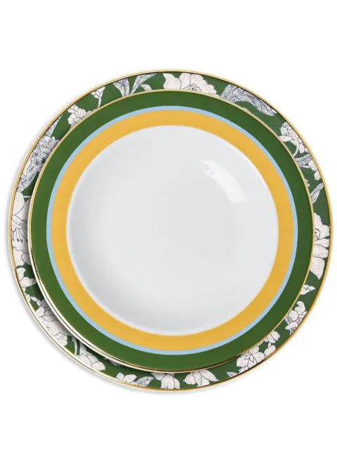 La DoubleJ Roman Holiday Avorio-print soup and dinner (set of 2) Green DIS0064CER001RHY0003