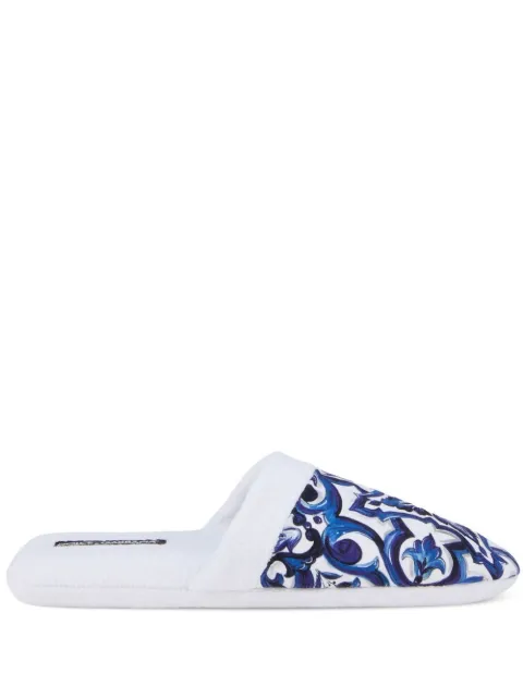 Dolce & Gabbana Barocco-print terry-cloth slippers White TCF001TCAAS