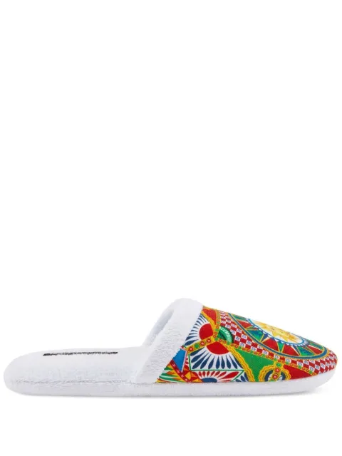 Dolce & Gabbana Carretto Siciliano-print terry slippers White TCF001TCAAR