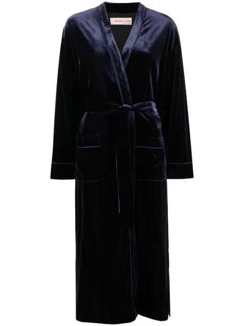 Blanca Vita velvet-effect tie-waist coat Blue VINCA4982