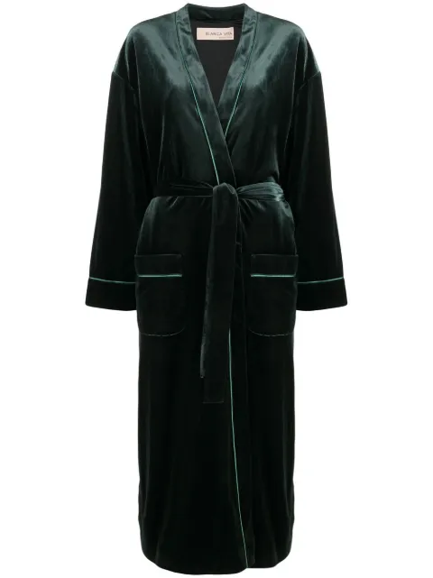 Blanca Vita velvet-effect tied-waist coat Green VINCA4982
