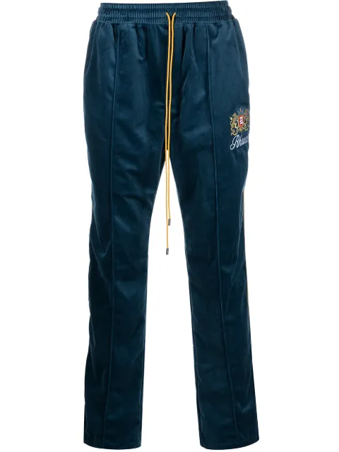 RHUDE embroidered velvet track pants Blue RHPF22PA09041799