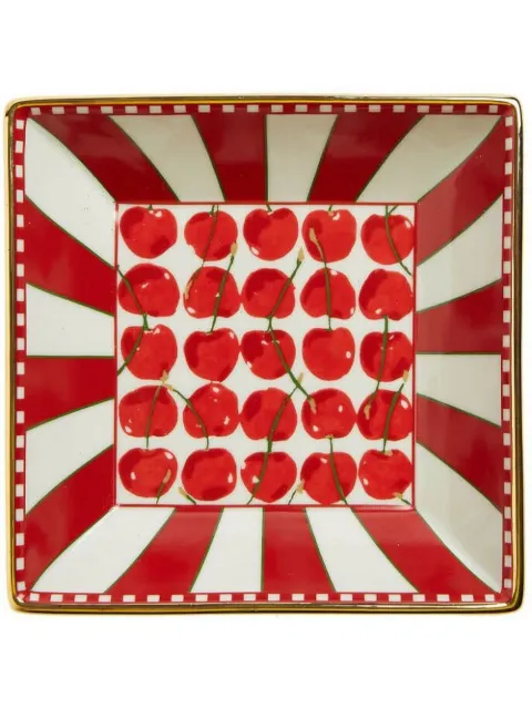 La DoubleJ Cherries Avorio-print trinket tray (15x15cm) Red DIS0056CER001CHY0005