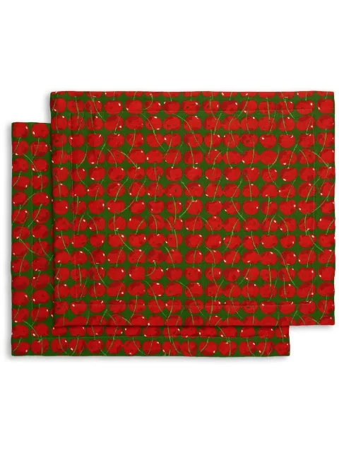 La DoubleJ Cherries Verde-print tablemats (set of 2) Red TBM0001LIN001CHY0004