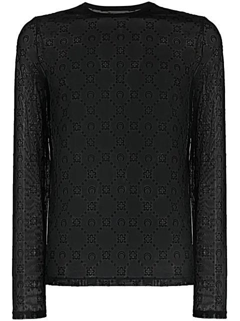 Marine Serre Moonogram-pattern long-sleeve T-shirt Black T317SS23MJERPA061