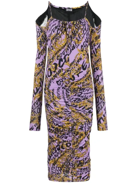 Versace Jeans Couture all-over logo-print gathered dress Purple 73HAO922JS138