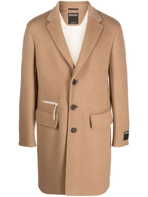 Zegna zip-pocket single-breasted coat Brown 4770104EBCS0