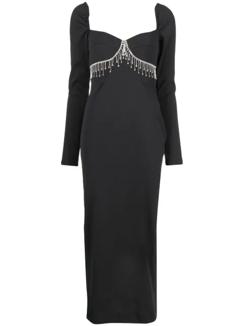 ANOUKI rhinestone-trim low-back dress Black APF22N29DRBKJE