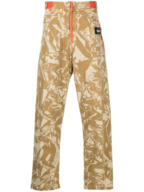 Aries graphic-print cotton twill trousers Yellow FTAR31100
