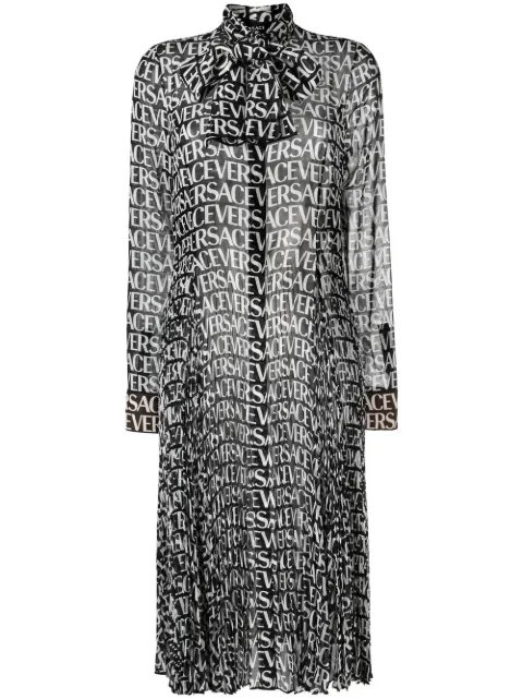 Versace logo-print silk shirtdress Black 10087411A06321