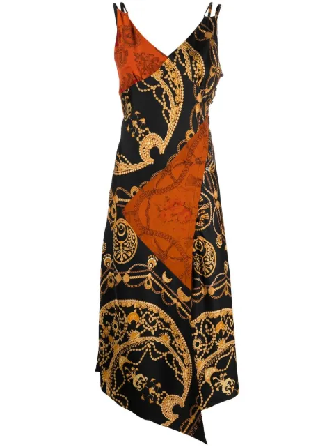 Marine Serre graphic-print silk slip dress Black D183SS23WUWOVSE001