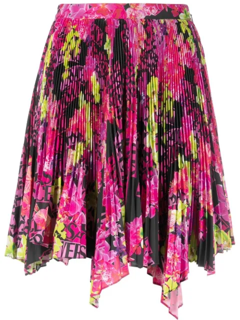 Versace logo-print pleated asymmetric skirt Pink 10087421A06392