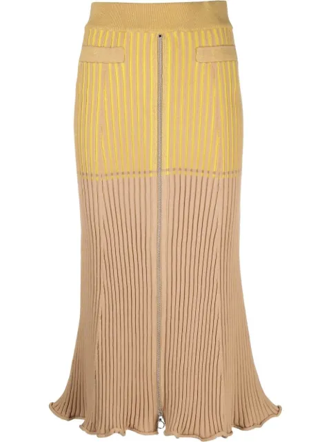 Rabanne panelled rib-detail midi skirt Yellow 22AMJU232ML0196