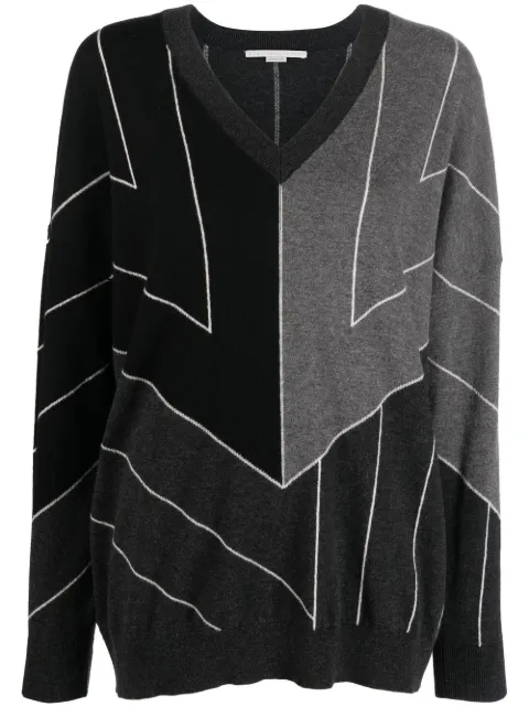 Stella McCartney stripe-print V-neck jumper Grey 6K02663S2358