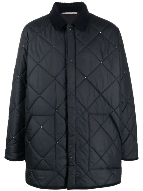 Valentino Garavani Rockstud diamond-quilted short coat Blue VCLA128KA