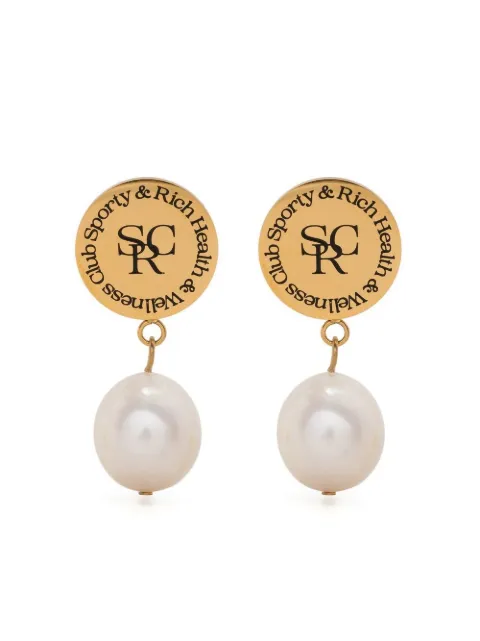 Sporty & Rich logo-button pearl-drop earrings AC461PE