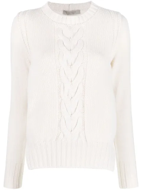 D.Exterior cable-knit crew-neck sweater Neutrals 55199