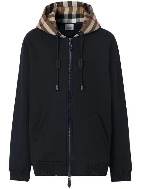 Burberry Check hood cotton zip hoodie Black 8060705