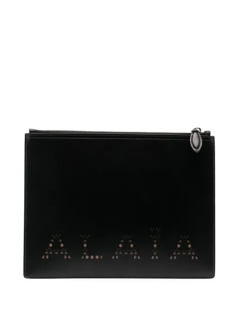 Alaïa perforated-logo clutch bag Black AA1P017CA177