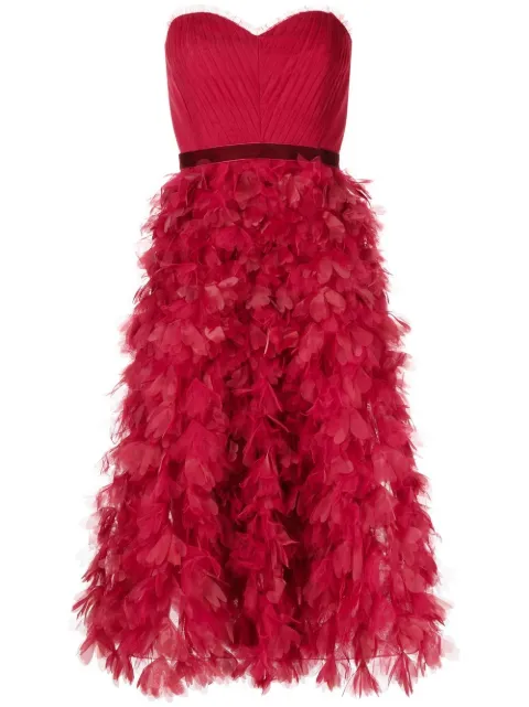 Marchesa Notte strapless ruffled midi dress Red N62M3227