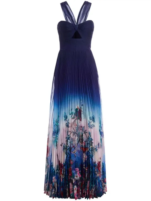 Marchesa Notte floral-print pleated gown Blue N61G3201