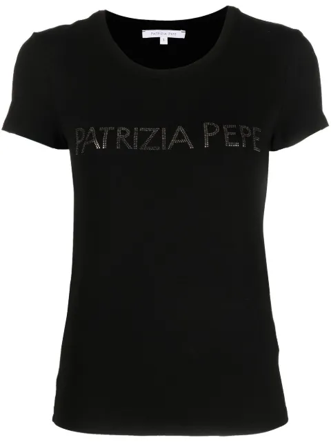 Patrizia Pepe rhinestone-logo T-shirt Black CM1419J013K103