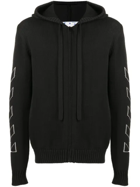 Off-White Diag Outline knitted zip-up hoodie Black OMHA145C99KNI0011100