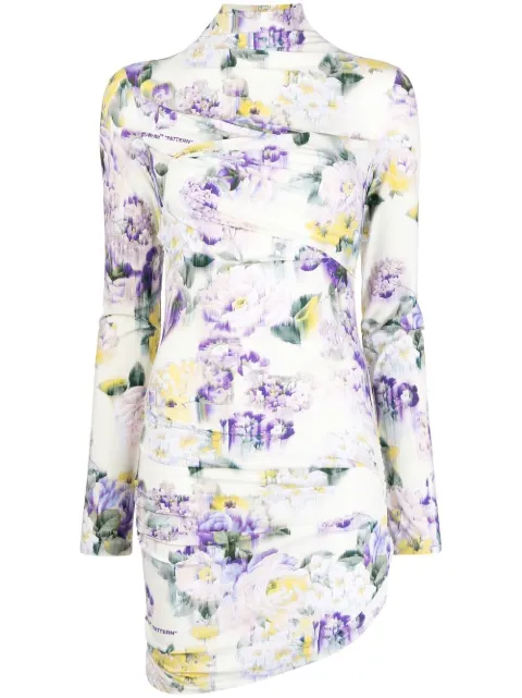 Off-White floral-print draped dress Green OWDB409F22JER0011508