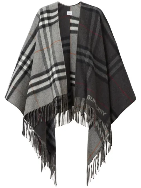 Burberry contrast Check wool cashmere jacquard cape Grey 8059407