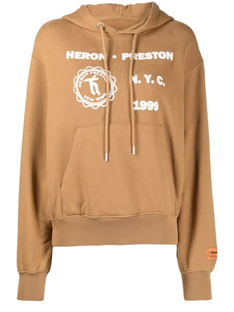 Heron Preston Medieval Heron-print cotton hoodie Brown HWBB024F22JER0022640