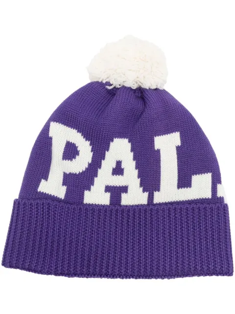 Palm Angels logo knitted pompom beanie Purple PWLC011F22KNI0013701
