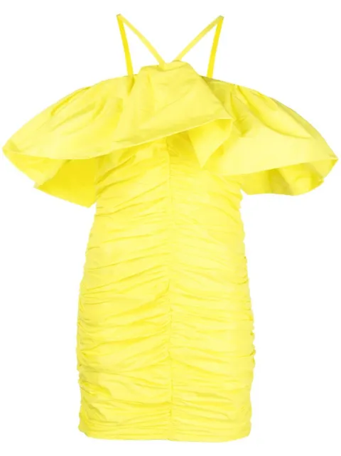 MSGM ruched ruffle-trim mini dress Yellow 3441MDA3723710907