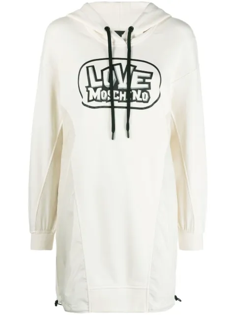 Love Moschino logo-print hooded dress White W5C7901M4055