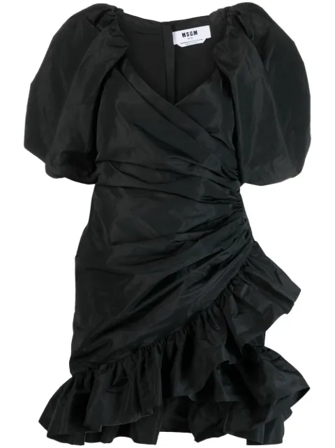 MSGM puff-sleeved wrap dress Black 3441MDA2523710999