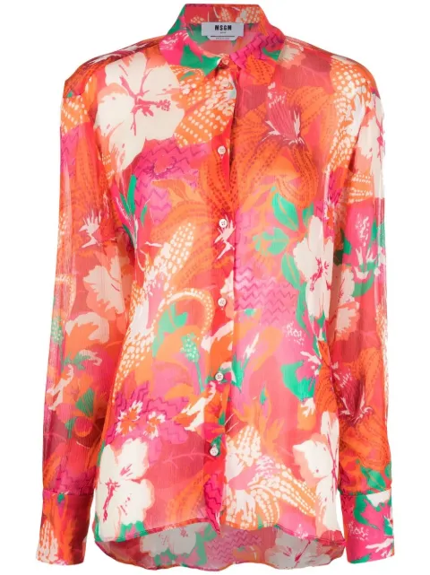 MSGM floral-print crepe shirt Orange 3441MDE17237157