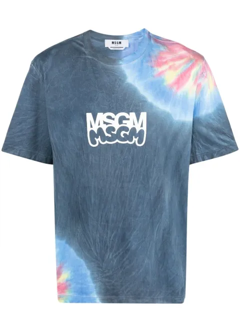 MSGM logo-print tie-dye T-shirt Blue 3440MM10723709088