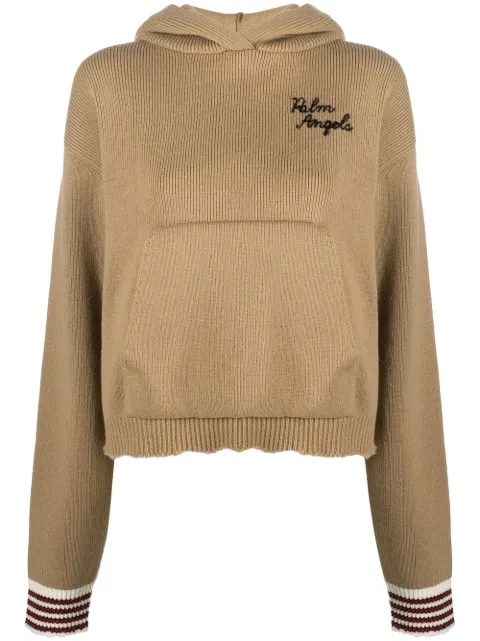 Palm Angels embroidered logo knitted hoodie Brown PWHA047F22KNI0016010